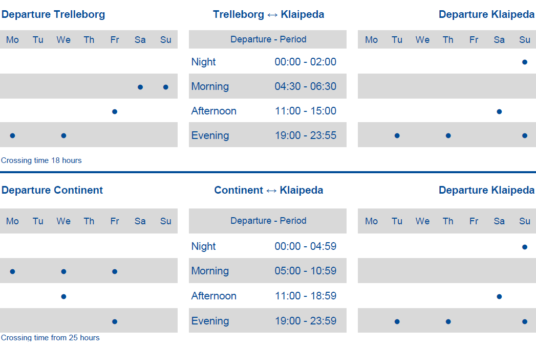 Standardfahrplan Klaipeda Trelleborg Klaipeda Deutschland Nebensaison