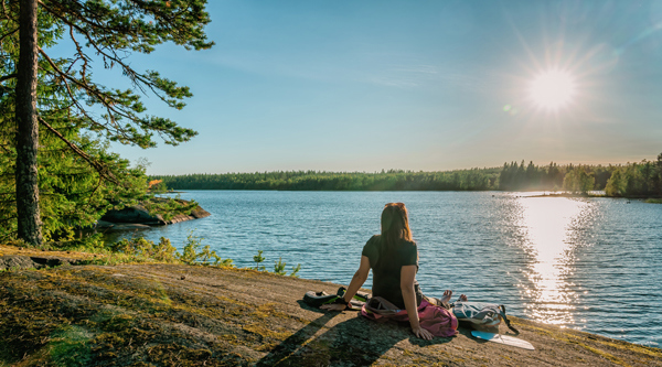 Woman at a Swedish lake